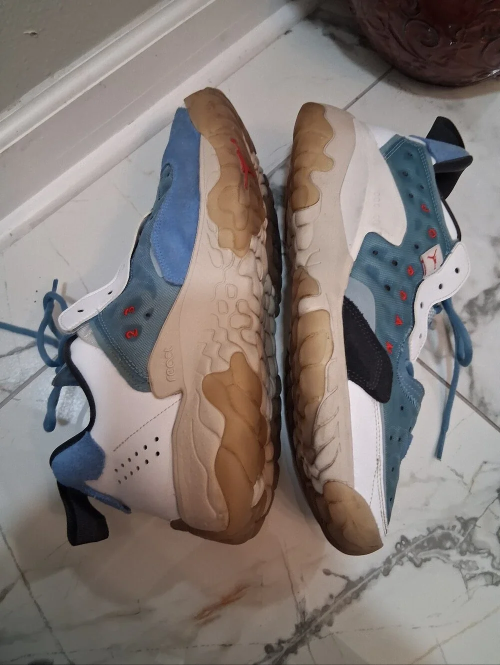 Jordan Kids Teal Blue and White Sneakers with Gum Sole